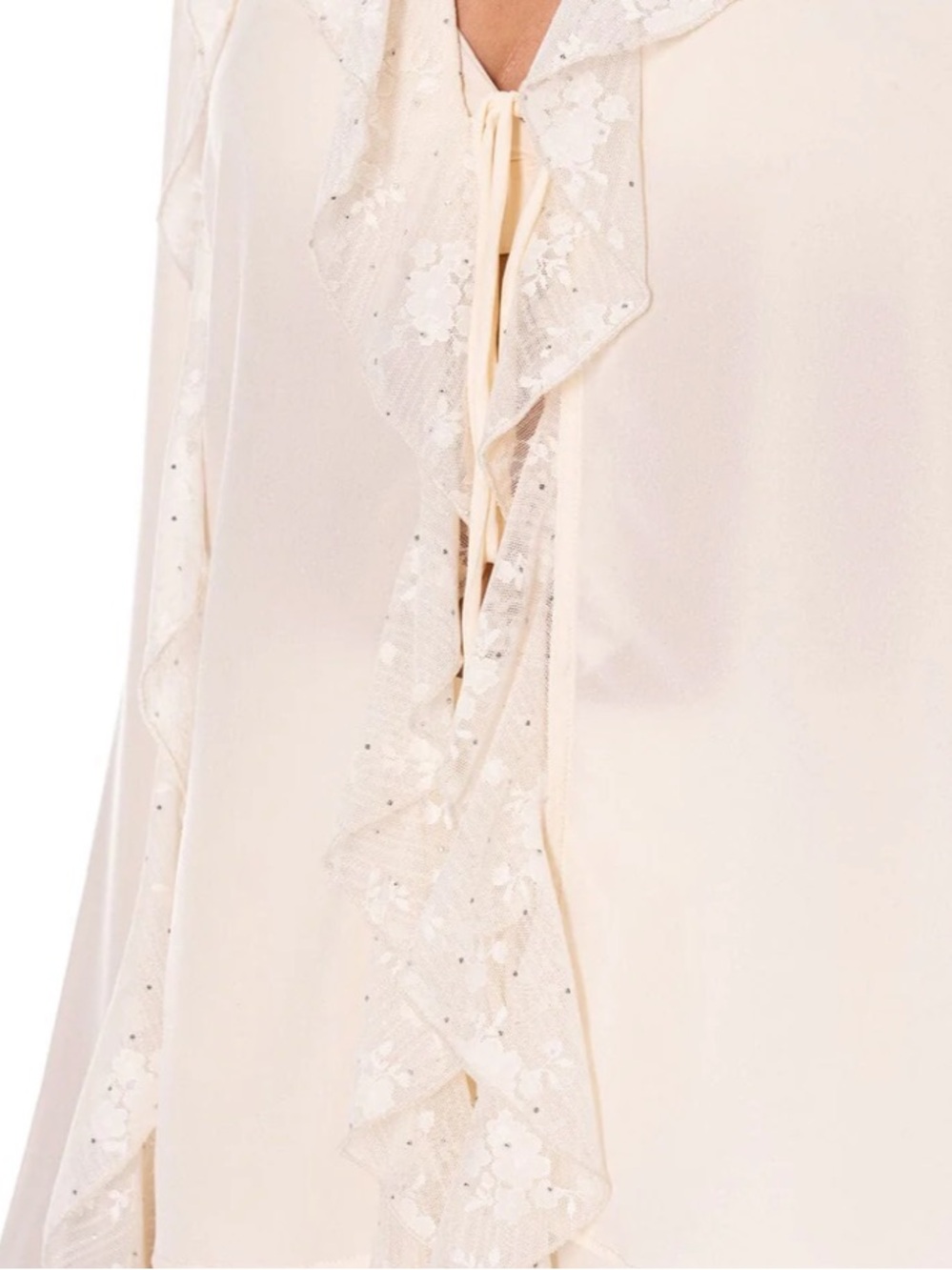 Lace Inset Floral & Ruffle Accent Elastic Waist Pant SET w Rhinestone Studs - Picture 3 of 3